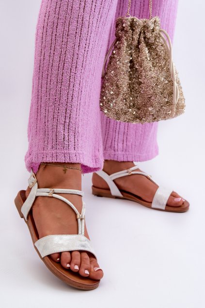 Dámske ploché Sandále s pásky s.barski kv27-010 bílo-strieborné / KV27-010 WHITE (Veľkosť 36)