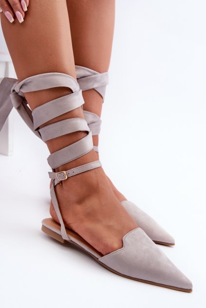 Šedé baleríny z ekologického semiše s špičatými špičkami ellesara / JH257P GREY (Veľkosť 36)