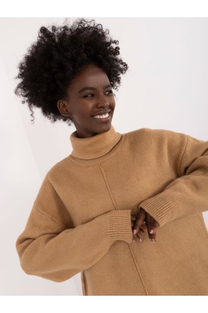 Dámske hnede camel šaty pletene dizajnove kód produktu BA-SK-0547.99 (Farba Hnedá camel, Veľkosť ONE SIZE)