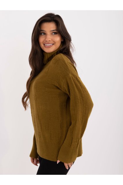 Dámsky sveter farba Olivová kód AT-SW-2342-1.35 (Farba Olivová, Veľkosť ONE SIZE)