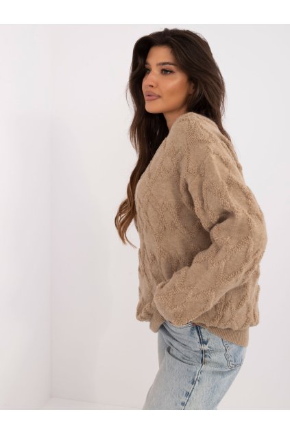 Dámsky sveter farba Tmavo-béžová kód AT-SW-2361.61 (Farba Tmavo-béžová, Veľkosť ONE SIZE)