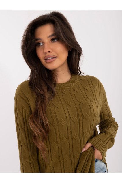 Dámsky sveter farba Olivová kód AT-SW-2343.88 (Farba Olivová, Veľkosť ONE SIZE)