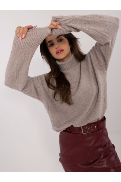 Dámsky sveter farba Béžová kód AT-SW-2342-1.35 (Farba Béžová, Veľkosť ONE SIZE)