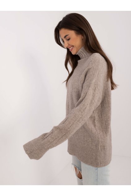 Dámsky sveter farba Tmavo-béžová kód AT-SW-2342-1.35 (Farba Tmavo-béžová, Veľkosť ONE SIZE)