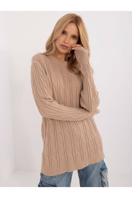 Dámsky sveter farba Hnedá camel kód AT-SW-2343.88 (Farba Hnedá camel, Veľkosť ONE SIZE)