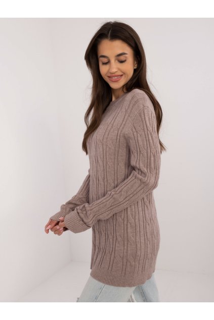 Dámsky sveter farba Tmavo-béžová kód AT-SW-2343.88 (Farba Tmavo-béžová, Veľkosť ONE SIZE)