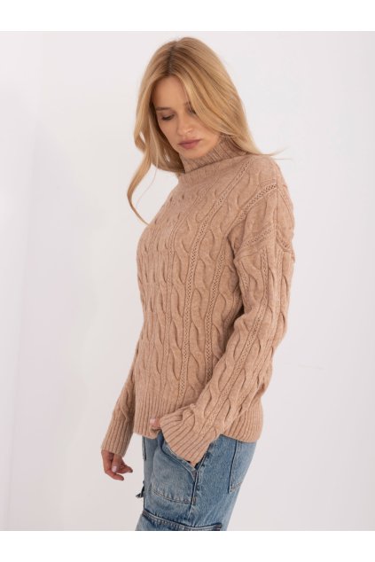 Dámsky sveter farba Hnedá camel kód AT-SW-23445.00 (Farba Hnedá camel, Veľkosť ONE SIZE)