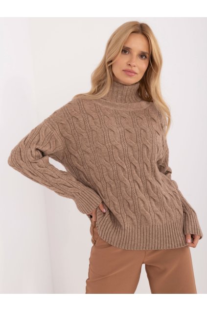 Dámsky sveter farba Tmavo-béžová kód AT-SW-23445.00 (Farba Tmavo-béžová, Veľkosť ONE SIZE)