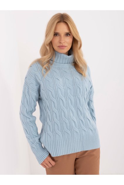 Dámsky sveter farba Svetlo-modrá kód AT-SW-23445.00 (Farba Svetlo-modrá, Veľkosť ONE SIZE)