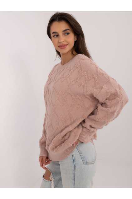 Dámsky sveter farba Tmavo-ružová kód AT-SW-2361.61 (Farba Tmavo-ružová, Veľkosť ONE SIZE)