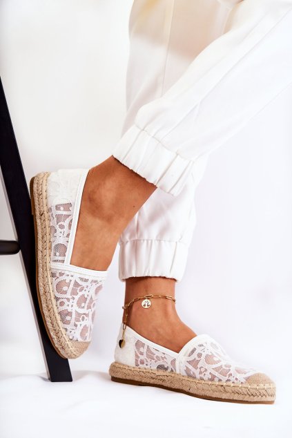 Biele dámske espadrilky z textilu na rovnej podrážke MY-33117 WHITE