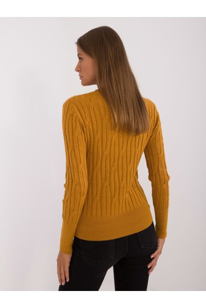 Dámsky sveter farba Tmavo-žltá kód AT-SW-2338-2.00 (Farba Tmavo-žltá, Veľkosť ONE SIZE)