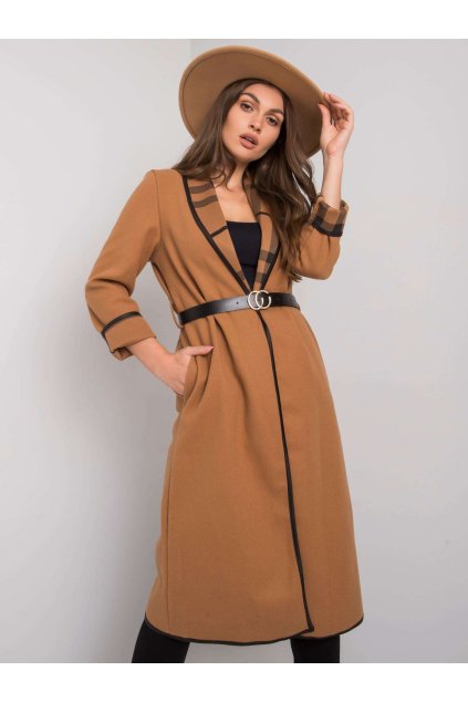 Dámsky kabát farba hnedá camel kód DHJ-PL-A5753.38X : na temu obdobie Jeseň / zima (Farba Hnedá camel, Veľkosť ONE SIZE)