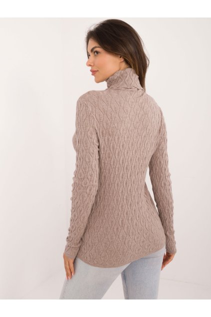 Dámsky sveter farba Tmavo-béžová kód AT-SW-2334-2.61 (Farba Tmavo-béžová, Veľkosť ONE SIZE)