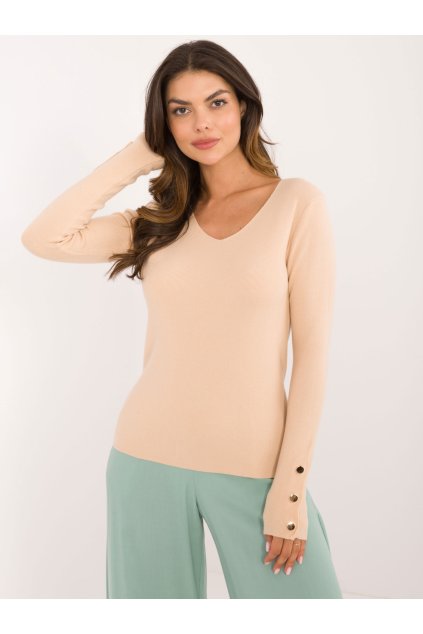 Dámsky sveter farba Béžová kód AT-SW-2334.91 (Farba Béžová, Veľkosť S/M)
