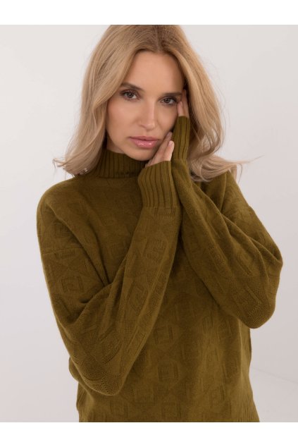 Dámsky sveter farba Olivová kód AT-SW-2339.54 (Farba Olivová, Veľkosť ONE SIZE)