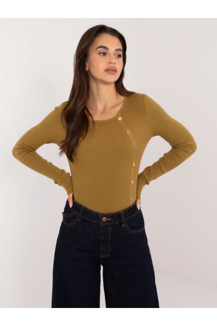 Dámsky sveter farba Olivová kód AT-SW-2332-2.62 (Farba Olivová, Veľkosť S/M)