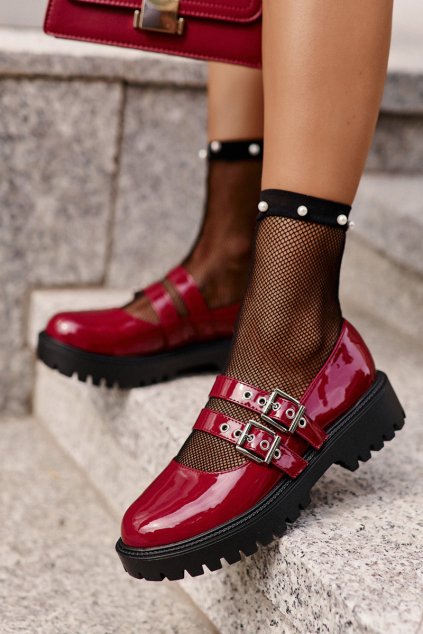 Dámske polobotky s pásky lakované bordové terione / 3231 WINE (Veľkosť 39)