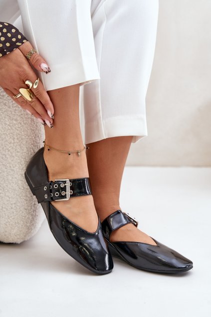 Lakované Baletky S Páskem Černé Azirae (Veľkosť 36)