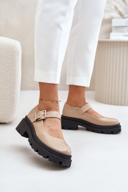 Dámské Polobotky S Přezkou Béžové Plikuria (Veľkosť 40)