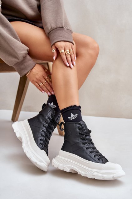 Kožené zateplené tenisky na masívnou platforme big star oo274a599 čierne / (Veľkosť 36)