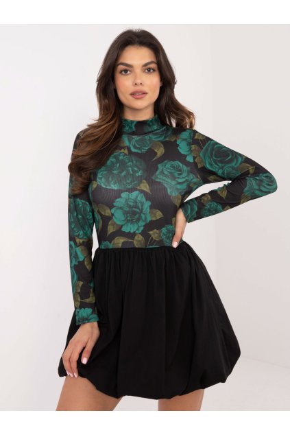 Dámske čierno-zelene šaty elegantné kód produktu DHJ-SK-19959.35 (Farba Čierno-zelená, Veľkosť ONE SIZE)