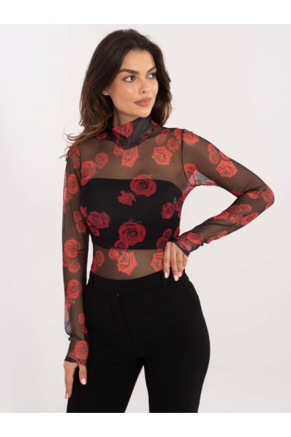 Dámska blúzka s golfom čierno-červená DHJ-BZ-18275-2.61 (Farba Čierno-červená, Veľkosť ONE SIZE)