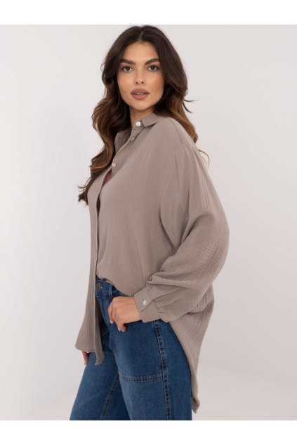 Dámske Košeľa farba Tmavo-béžová kód D70032M11066D1 (Farba Tmavo-béžová, Veľkosť S/M)