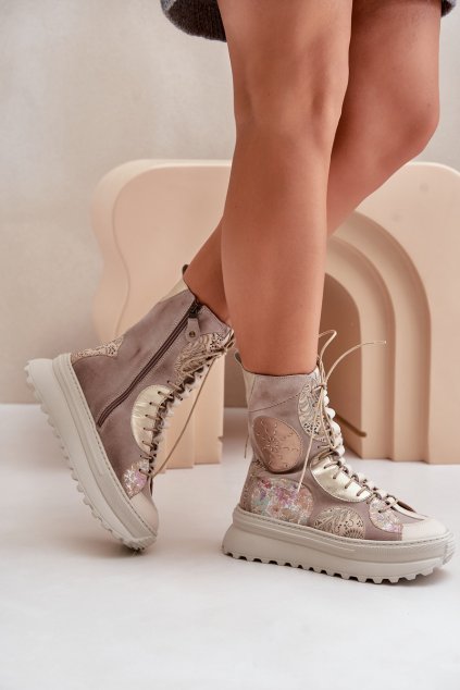 Kožené Semišové Boty Na Platformě Zateplené Maciejka 06565-04 Béžové (Veľkosť 36)