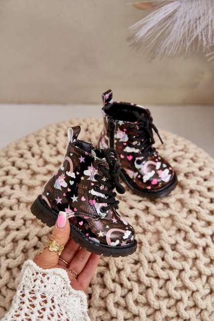 Dětské zateplené boty se zipem jednorožci černé Tiptop (Veľkosť 32)