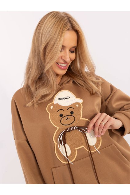 Dámska hnedá camel športová mikina mikina DHJ-BL-A8695.65P (Farba Hnedá camel, Veľkosť ONE SIZE)