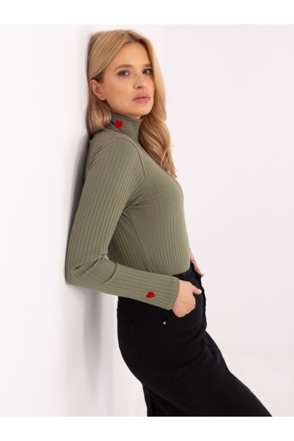 Khaki dámska blúzka s golfom zo 90% bavlny a 10% elastanu, kód produktu RV-BZ-A319.06P