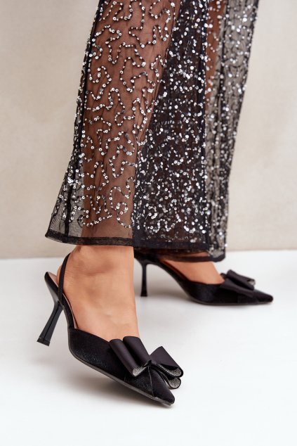 Z textiluní lodičky s mašľou čierne selatea / SQC-118 BLACK (Veľkosť 36)