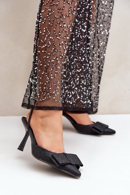 Lesklé lodičky s mašľou čierne gredan / SQC-109 BLACK (Veľkosť 36)