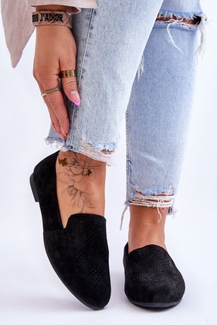 Semišové pohodlné mokasíny čierne giovana / LR29515 BLACK (Veľkosť 36)