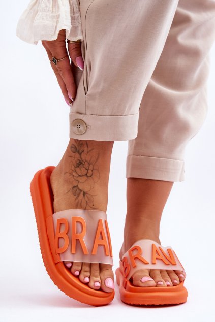 Dámske papuče na platforme orange brave / 23-30178 POMARAŃCZ (Veľkosť 37)