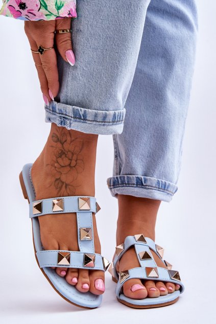 Dámske papuče s velkými cvočky modré mercure / A55-024 BLUE (Veľkosť 36)