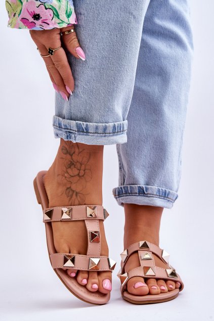 Dámske papuče s velkými cvočky nude mercure / A55-024 PINK (Veľkosť 36)