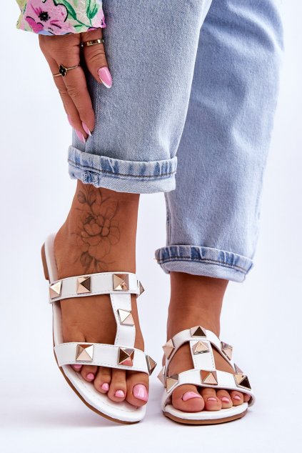 Dámske papuče s velkými cvočky bíle mercure / A55-024 WHITE (Veľkosť 36)