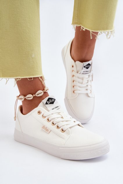 Dámske biele tenisky Lee Cooper na plošnej podrážke, textilné, kód produktu LCW-24-31-2201L WHITE