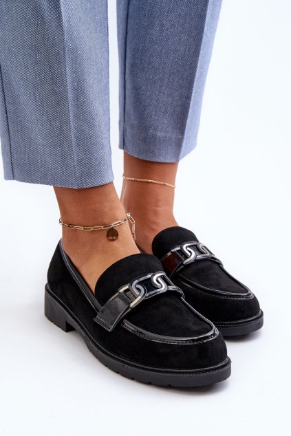 Dámske semišové mokasíny s.barski hy350a / HY350A BLACK (Veľkosť 36)