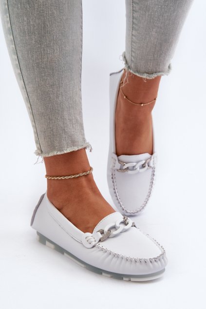 Bílé Dámské Kožené Mokasíny S Ozdobou S.Barski LR339 (Veľkosť 36)