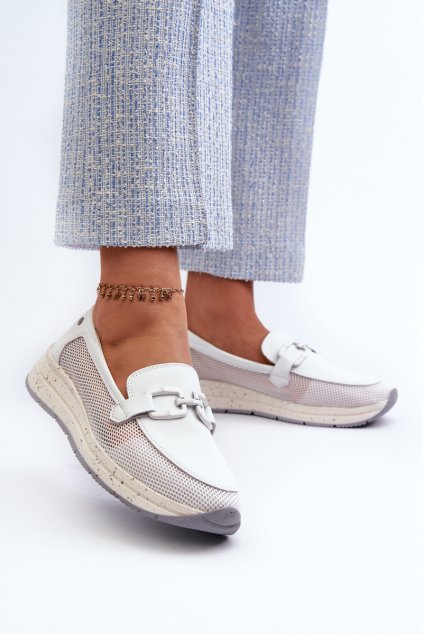 Dámske kožené mokasíny d&a tw210 biele / TW210 WHITE (Veľkosť 38)