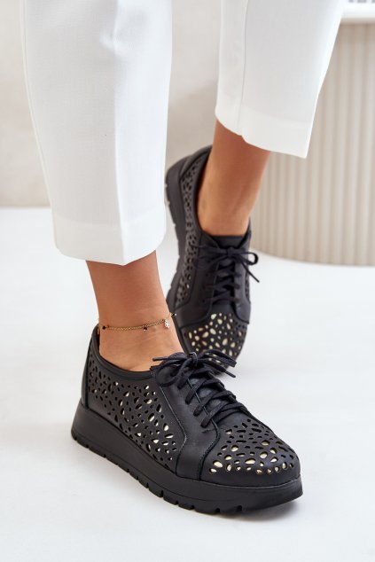 Zazoo 2973 kožené polobotky na platforme s derováním čierne / 2973/001/007 (Veľkosť 36)