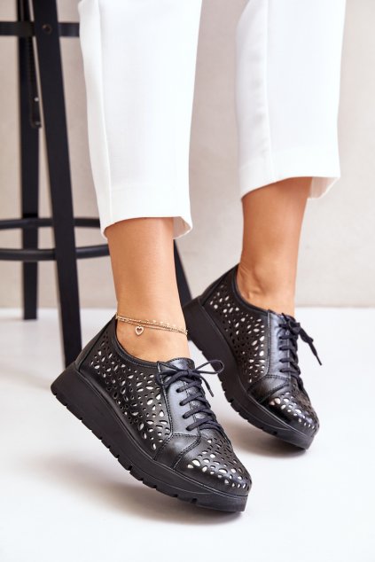 Zazoo 2973 kožené polobotky na platforme s derováním čierne / 2973/037/006 (Veľkosť 36)