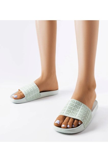 Zelené dámske šľapky značky BS z tkaniny a gumy na 3 cm podpätku, kód produktu Green