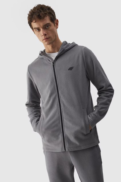 Pánska sivá fleecová mikina s kapucňou 4F Regular, zips, 100% polyester, M290-25S