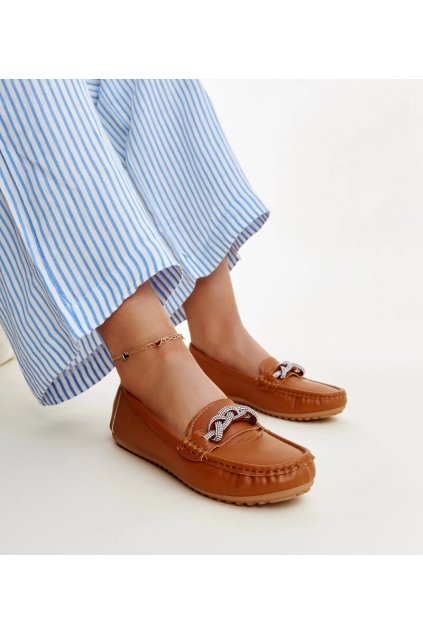 Hnedé mokasíny zdobené zirkónmi Adiba D0075 CAMEL 38 - GM (Veľkosť 38)