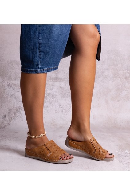 Dámske šľapky hnedé kód CAMEL - GM H0026 CAMEL 38 - GM (Veľkosť 38)