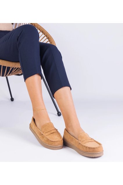 Hnedé dámske mokasíny z ekosemišu Sevilia MD1047-8 CAMEL 38 - GM (Veľkosť 38)